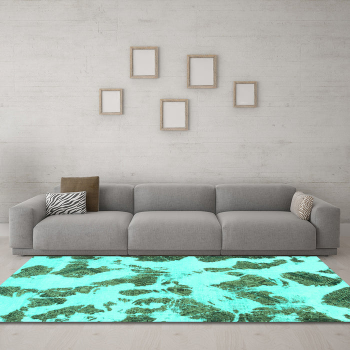 Machine Washable Abstract Turquoise Modern Area Rugs in a Living Room,, wshabs1157turq