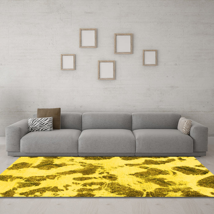 Machine Washable Abstract Yellow Modern Rug in a Living Room, wshabs1157yw