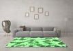 Machine Washable Abstract Emerald Green Modern Area Rugs in a Living Room,, wshabs1157emgrn