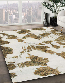 Machine Washable Abstract Dark Gold Brown Rug in a Family Room, wshabs1157