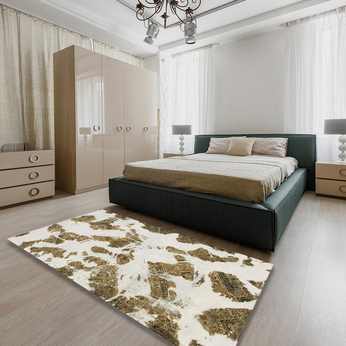 Machine Washable Abstract Dark Gold Brown Rug in a Bedroom, wshabs1157