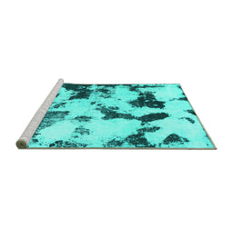 Sideview of Machine Washable Abstract Turquoise Modern Area Rugs, wshabs1158turq