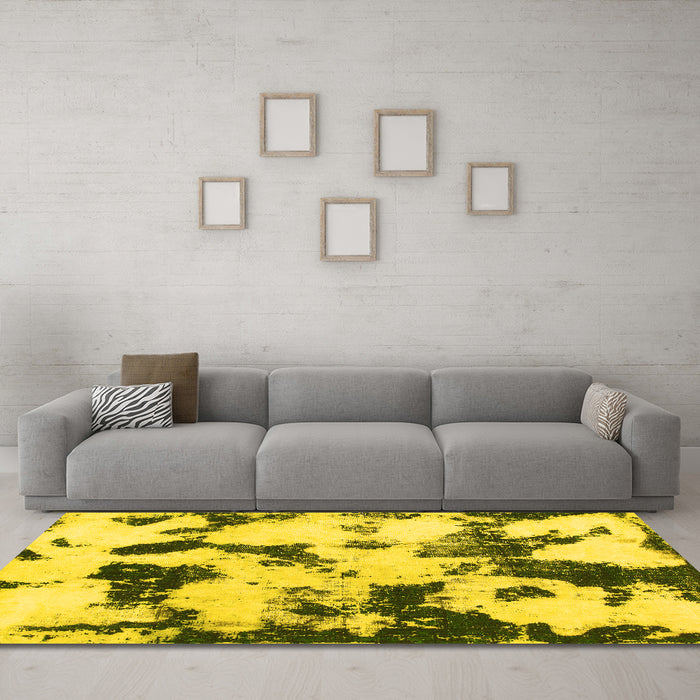 Machine Washable Abstract Yellow Modern Rug in a Living Room, wshabs1158yw