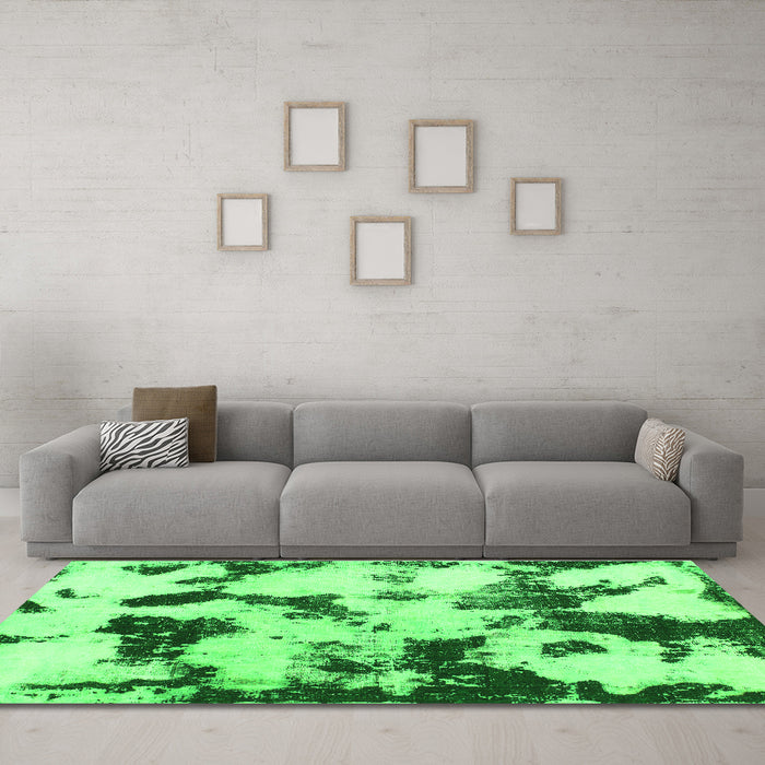 Machine Washable Abstract Green Modern Area Rugs in a Living Room,, wshabs1158grn