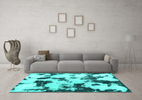 Machine Washable Abstract Turquoise Modern Rug, wshabs1158turq