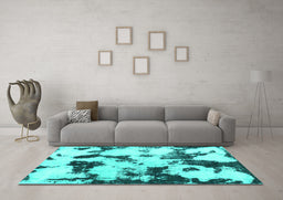 Machine Washable Abstract Turquoise Modern Area Rugs in a Living Room,, wshabs1158turq