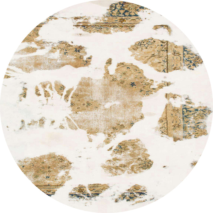 Round Machine Washable Abstract Off White Beige Rug, wshabs1159