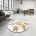 Round Machine Washable Abstract Off White Beige Rug in a Office, wshabs1159