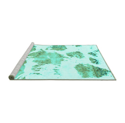 Sideview of Machine Washable Abstract Turquoise Modern Area Rugs, wshabs1159turq