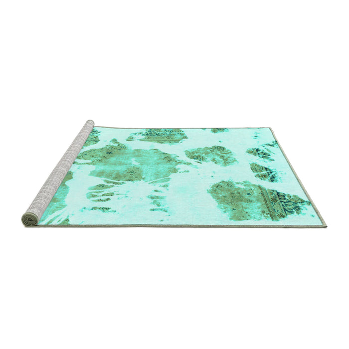 Sideview of Machine Washable Abstract Turquoise Modern Area Rugs, wshabs1159turq
