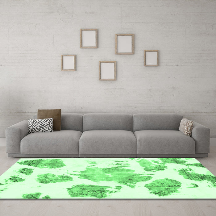 Machine Washable Abstract Emerald Green Modern Area Rugs in a Living Room,, wshabs1159emgrn