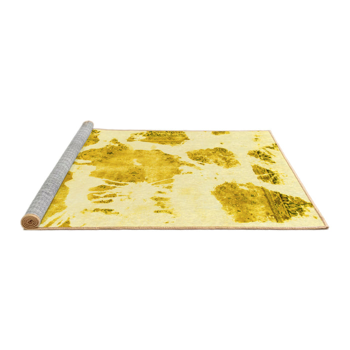 Sideview of Machine Washable Abstract Yellow Modern Rug, wshabs1159yw