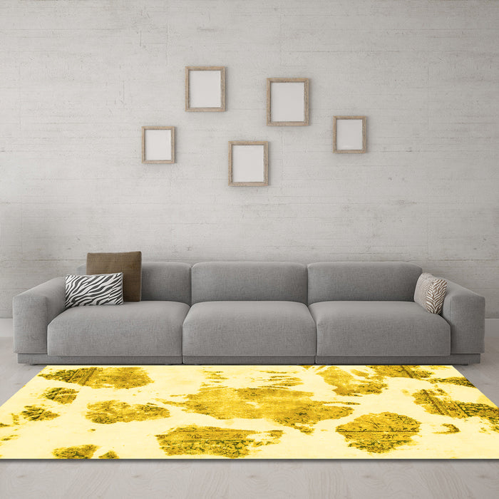 Machine Washable Abstract Yellow Modern Rug in a Living Room, wshabs1159yw