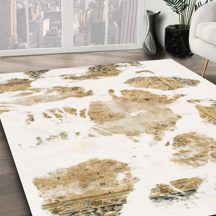 Round Abstract Off White Beige Modern Rug in a Office, abs1159