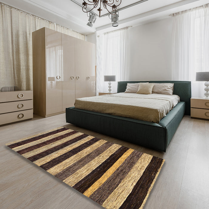 Machine Washable Abstract Bakers Brown Rug in a Bedroom, wshabs115