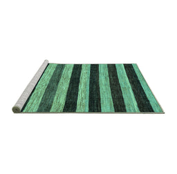 Sideview of Machine Washable Abstract Turquoise Modern Area Rugs, wshabs115turq