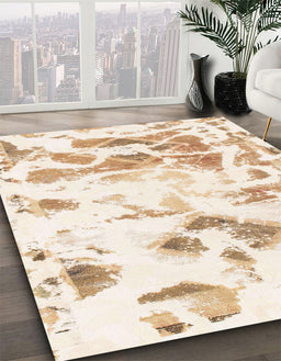Abstract Blanched Almond Beige Modern Rug in Family Room, abs1160