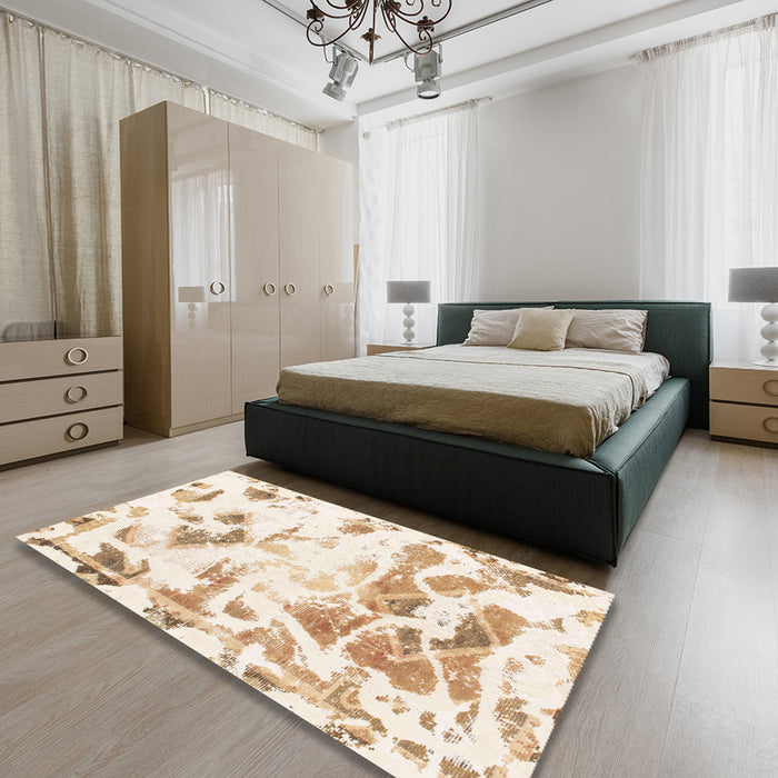 Machine Washable Abstract Blanched Almond Beige Rug in a Bedroom, wshabs1160