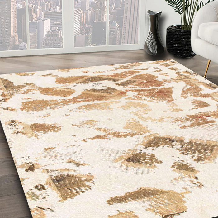 Machine Washable Abstract Blanched Almond Beige Rug in a Family Room, wshabs1160