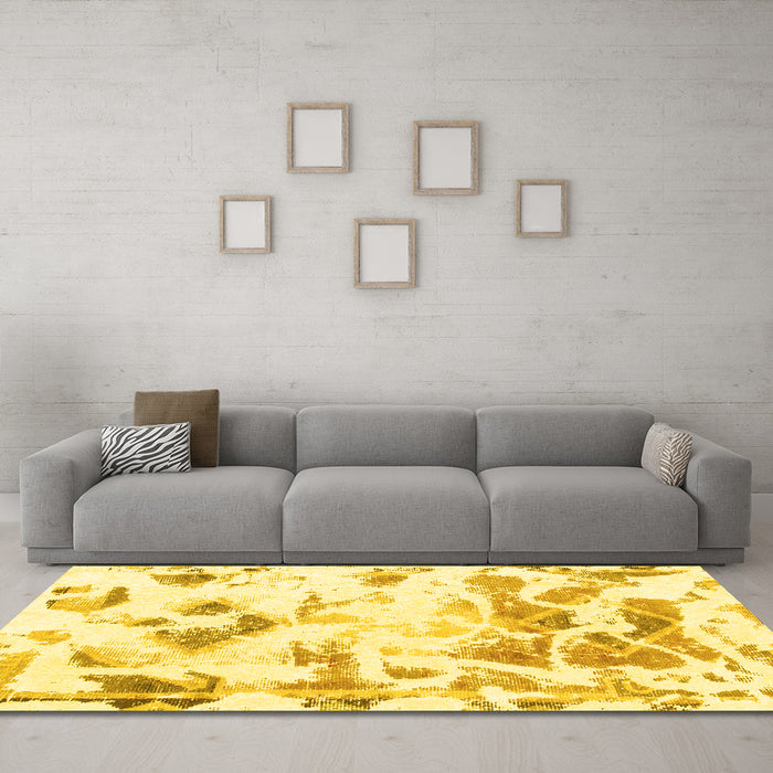 Machine Washable Abstract Yellow Modern Rug in a Living Room, wshabs1160yw
