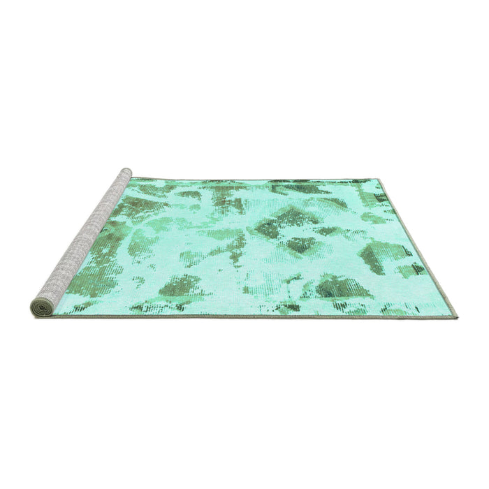 Sideview of Machine Washable Abstract Turquoise Modern Area Rugs, wshabs1160turq