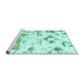 Sideview of Machine Washable Abstract Turquoise Modern Area Rugs, wshabs1160turq