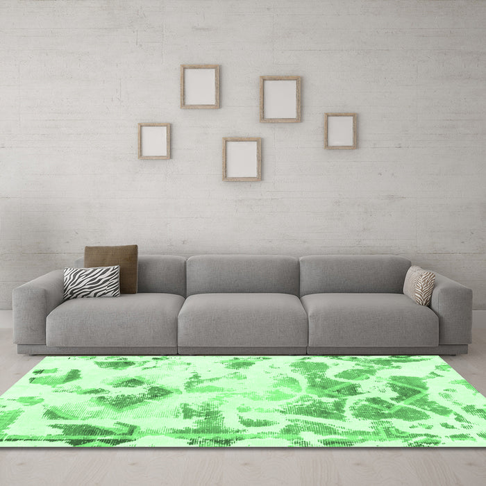 Machine Washable Abstract Emerald Green Modern Area Rugs in a Living Room,, wshabs1160emgrn