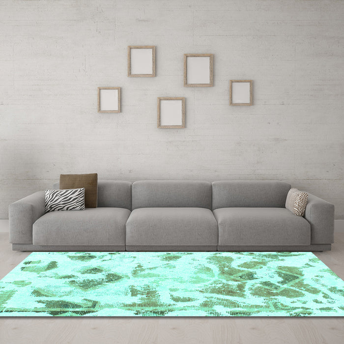 Machine Washable Abstract Turquoise Modern Area Rugs in a Living Room,, wshabs1160turq