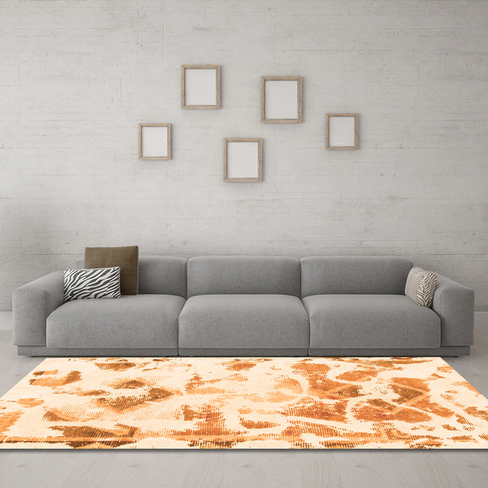 Machine Washable Abstract Orange Modern Area Rugs in a Living Room, wshabs1160org
