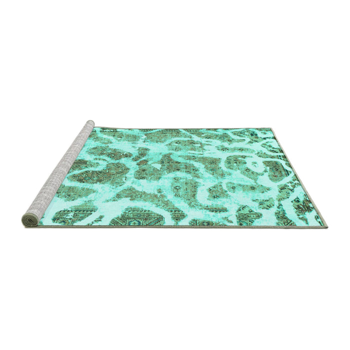 Sideview of Machine Washable Abstract Turquoise Modern Area Rugs, wshabs1161turq