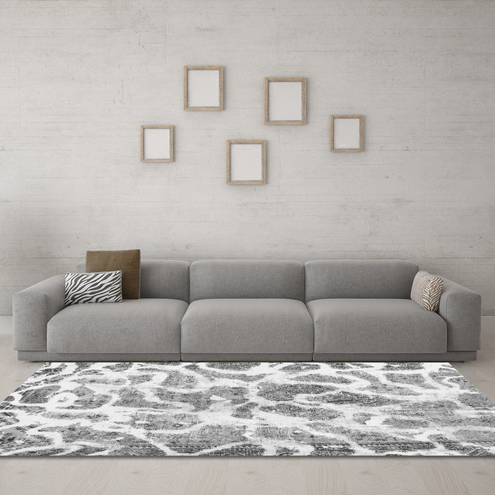 Machine Washable Abstract Gray Modern Rug in a Living Room,, wshabs1161gry
