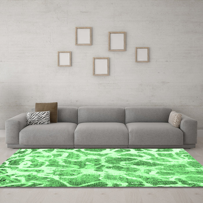 Machine Washable Abstract Emerald Green Modern Area Rugs in a Living Room,, wshabs1161emgrn