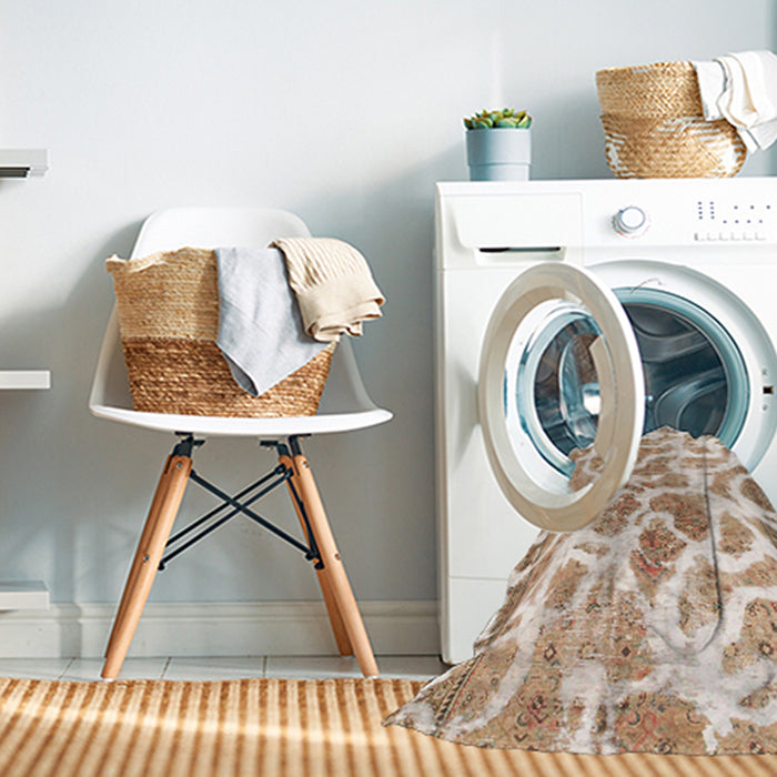 Machine Washable Abstract Wheat Beige Rug in a Washing Machine, wshabs1161