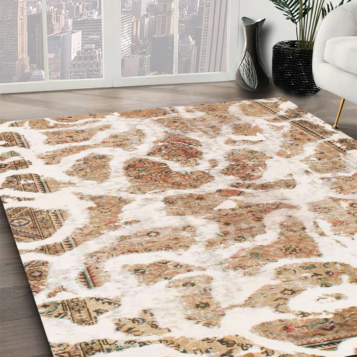 Machine Washable Abstract Wheat Beige Rug in a Family Room, wshabs1161