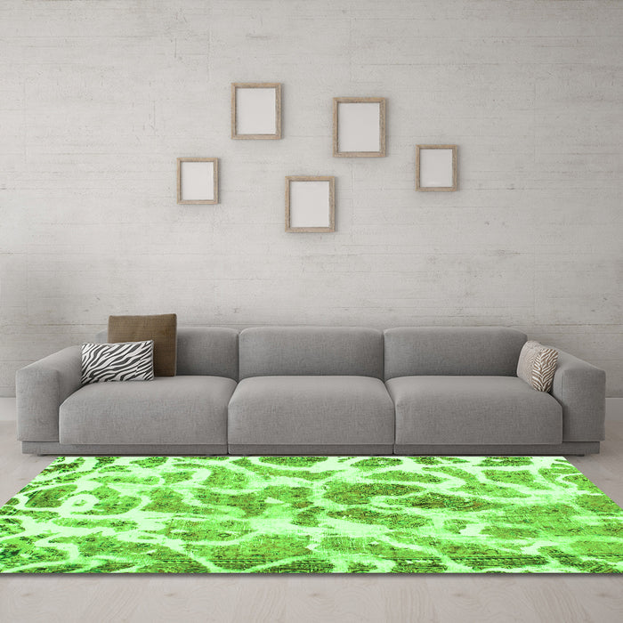 Machine Washable Abstract Green Modern Area Rugs in a Living Room,, wshabs1161grn