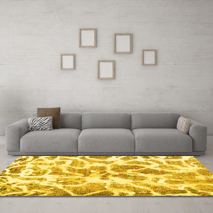 Machine Washable Abstract Yellow Modern Rug in a Living Room, wshabs1161yw