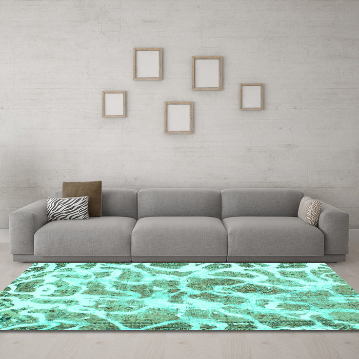Machine Washable Abstract Turquoise Modern Area Rugs in a Living Room,, wshabs1161turq
