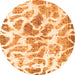 Round Machine Washable Abstract Orange Modern Area Rugs, wshabs1161org