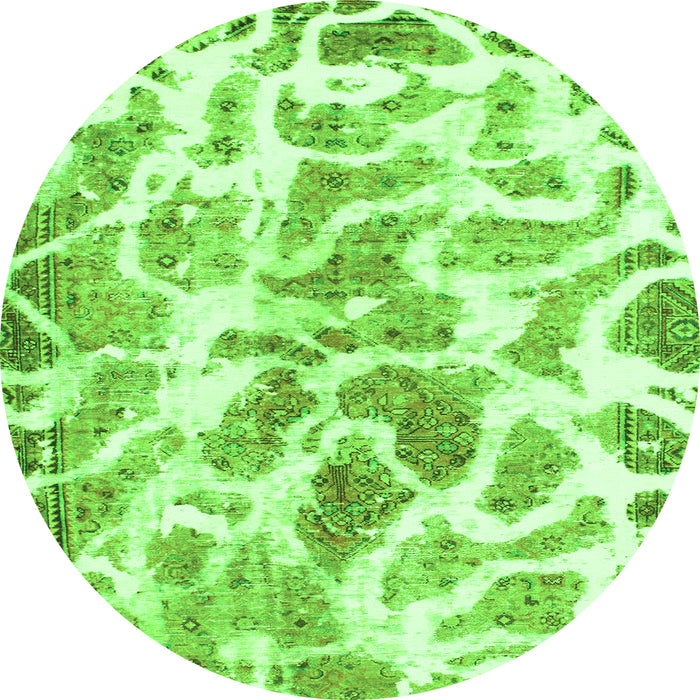 Round Machine Washable Abstract Green Modern Area Rugs, wshabs1161grn