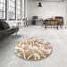 Round Machine Washable Abstract Wheat Beige Rug in a Office, wshabs1161