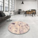 Round Machine Washable Abstract Khaki Rose Pink Rug in a Office, wshabs1162