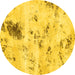 Round Machine Washable Solid Yellow Modern Rug, wshabs1162yw