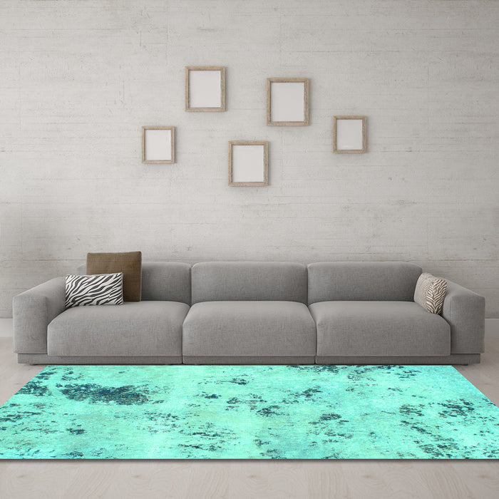 Machine Washable Solid Turquoise Modern Area Rugs in a Living Room,, wshabs1162turq