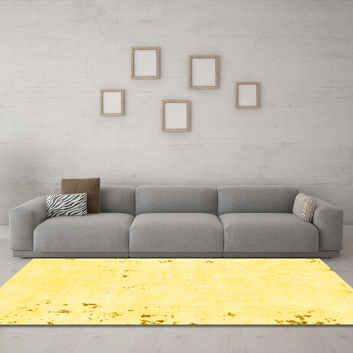 Machine Washable Solid Yellow Modern Rug in a Living Room, wshabs1163yw