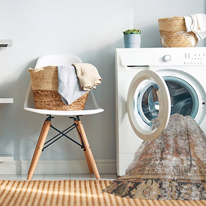 Machine Washable Abstract Dark Almond Brown Rug in a Washing Machine, wshabs1164