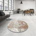 Round Machine Washable Abstract Dark Almond Brown Rug in a Office, wshabs1164