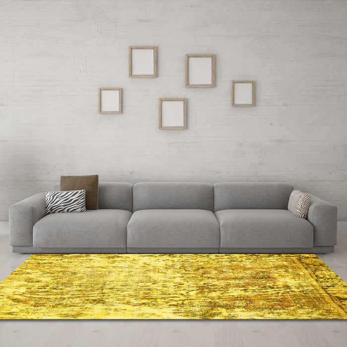 Machine Washable Abstract Yellow Modern Rug in a Living Room, wshabs1164yw
