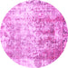 Round Machine Washable Abstract Pink Modern Rug, wshabs1164pnk