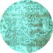 Round Abstract Turquoise Modern Rug, abs1164turq