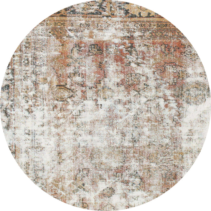 Round Machine Washable Abstract Dark Almond Brown Rug, wshabs1164